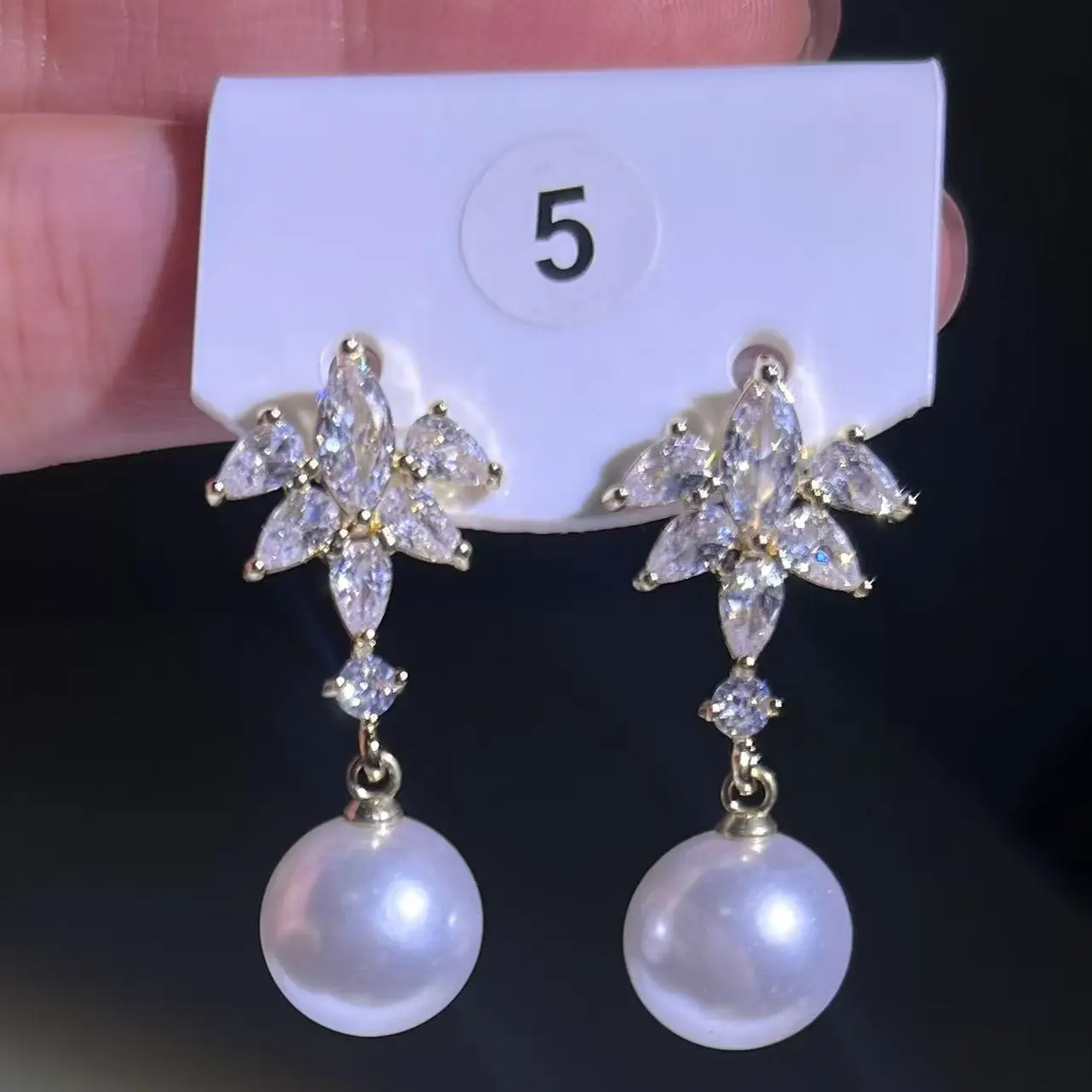 合金仿珍珠耳饰 金色女日韩植物花卉耳钉镶嵌耳饰法式轻奢