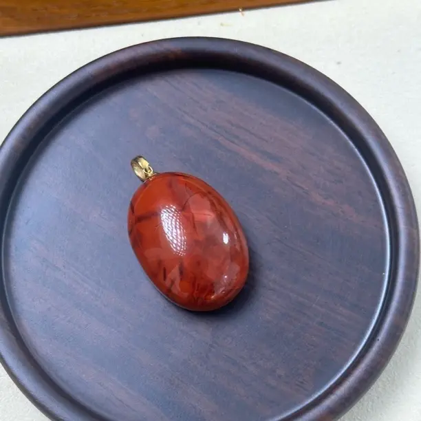 艺景缘南红瓦西蛋面火焰纹吊坠百搭时尚款