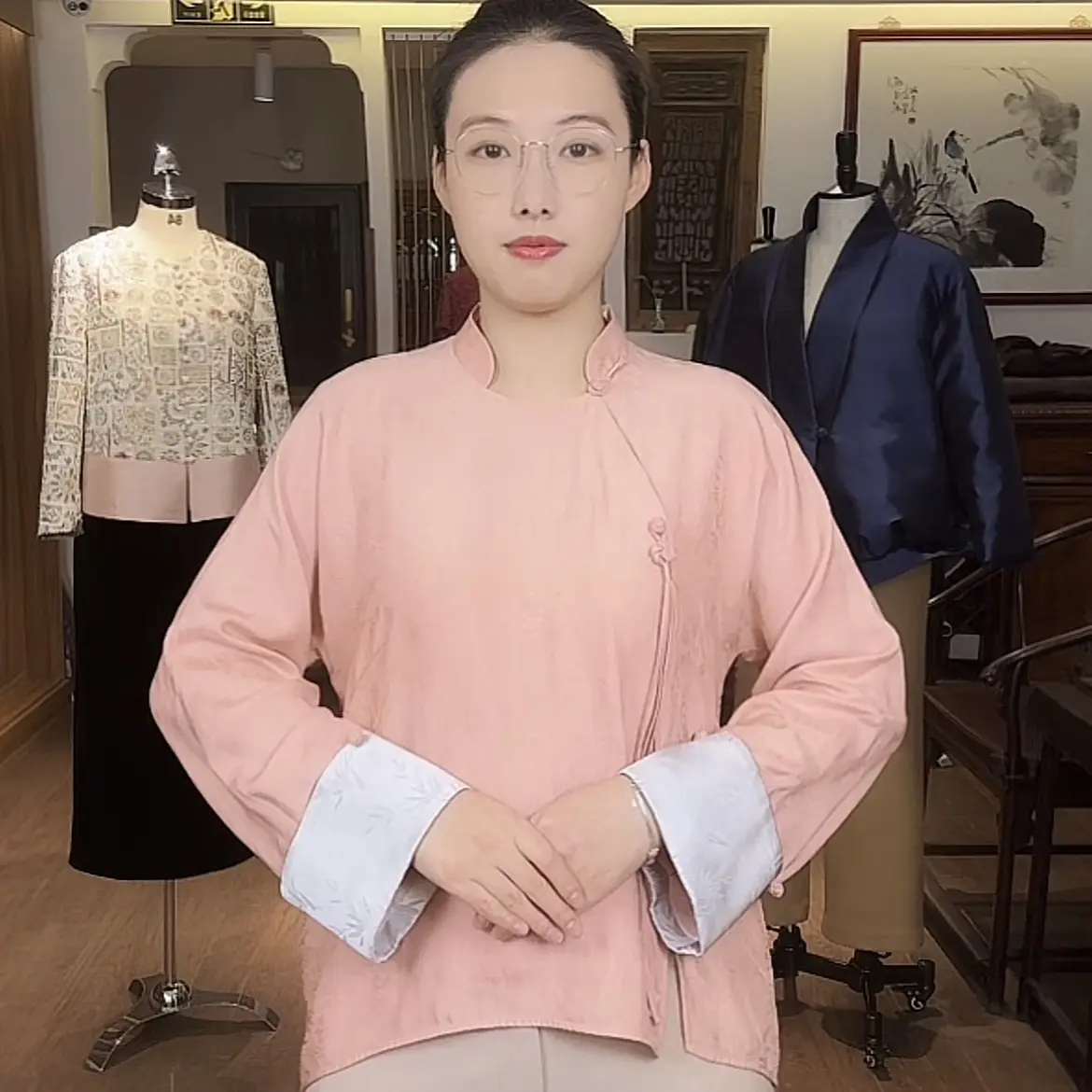 粉色越罗长袖上衣