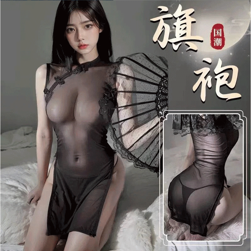 妃妃【可撕旗袍】性感唯美浪漫蕾丝网纱睡裙轻奢睡衣系带家居服c13