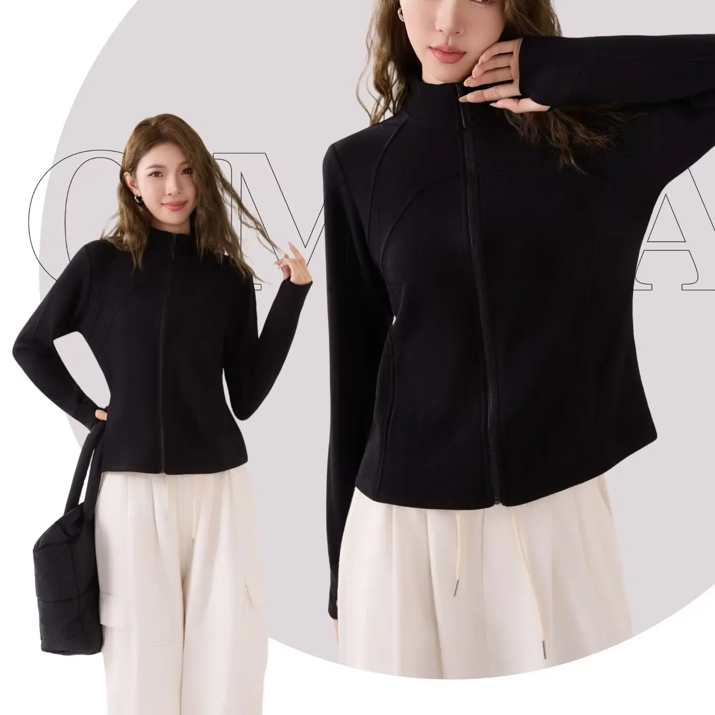 秋冬款小蛮腰加厚双面绒修身显瘦保暖立领卫衣外套女短款