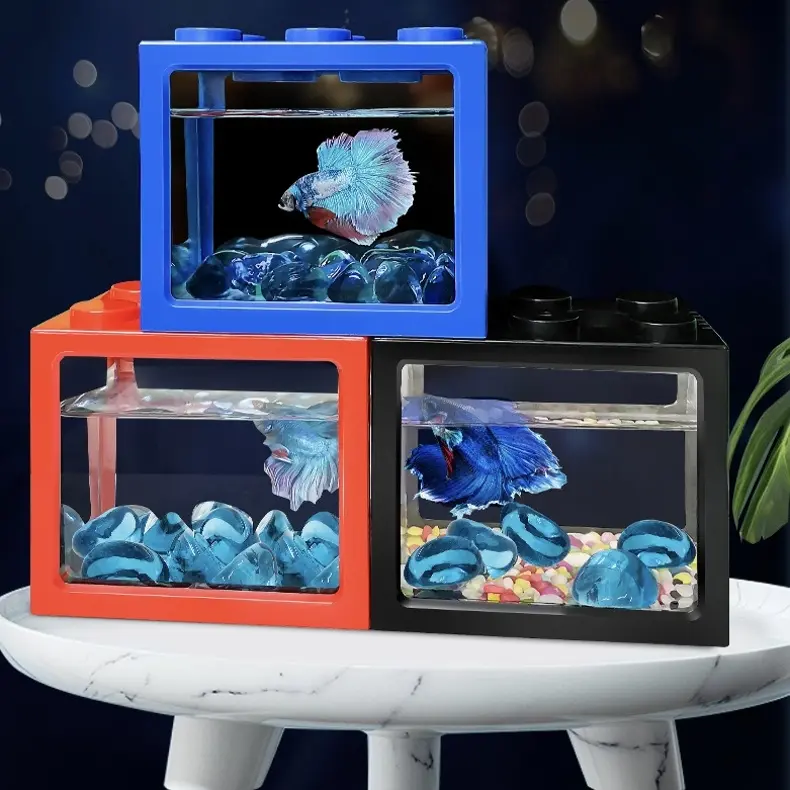 桌面适用带灯小型斗鱼鱼缸创意微景观加厚亚克力造景缸盒