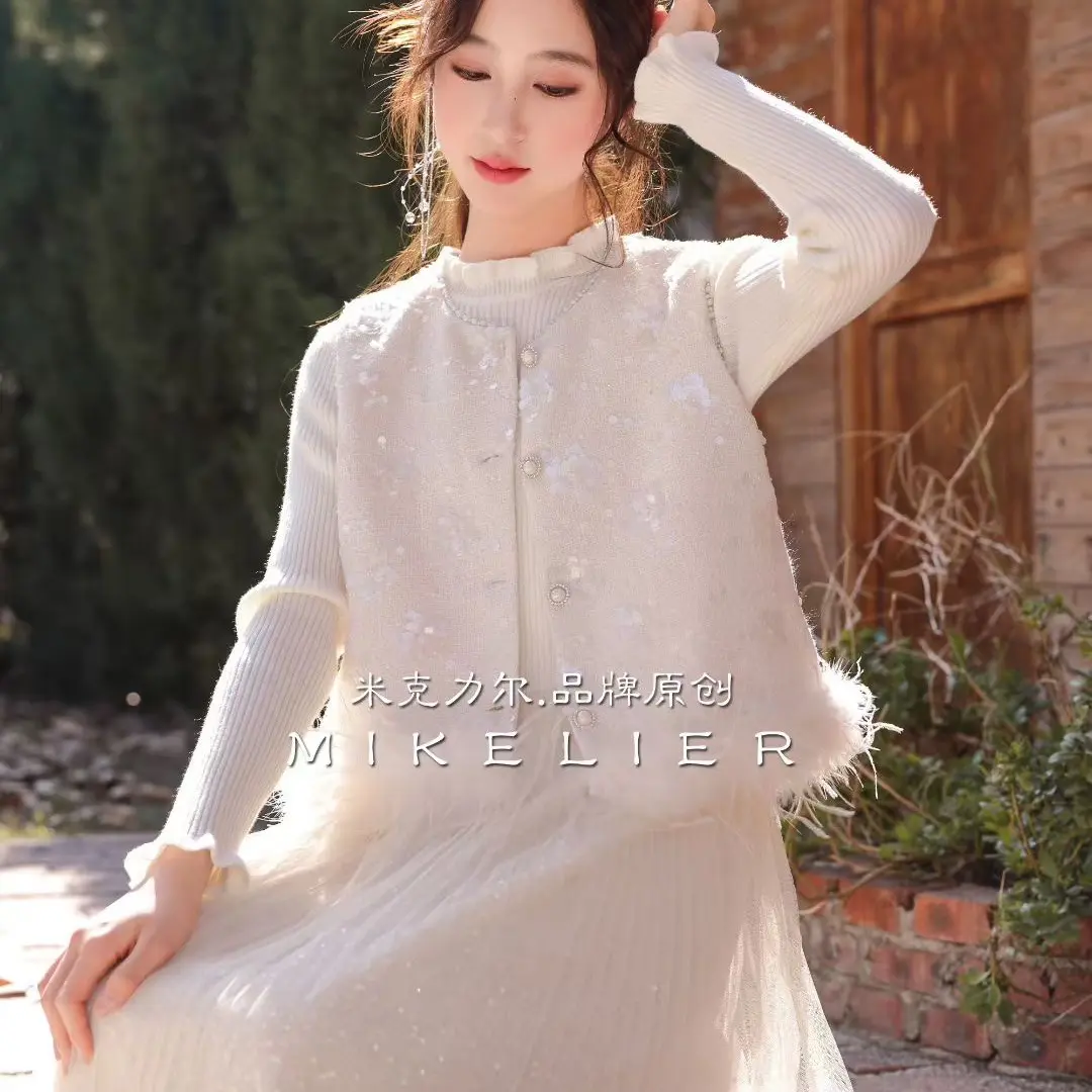 米克力尔25279小香花朵亮片两件套裙-大童不加绒