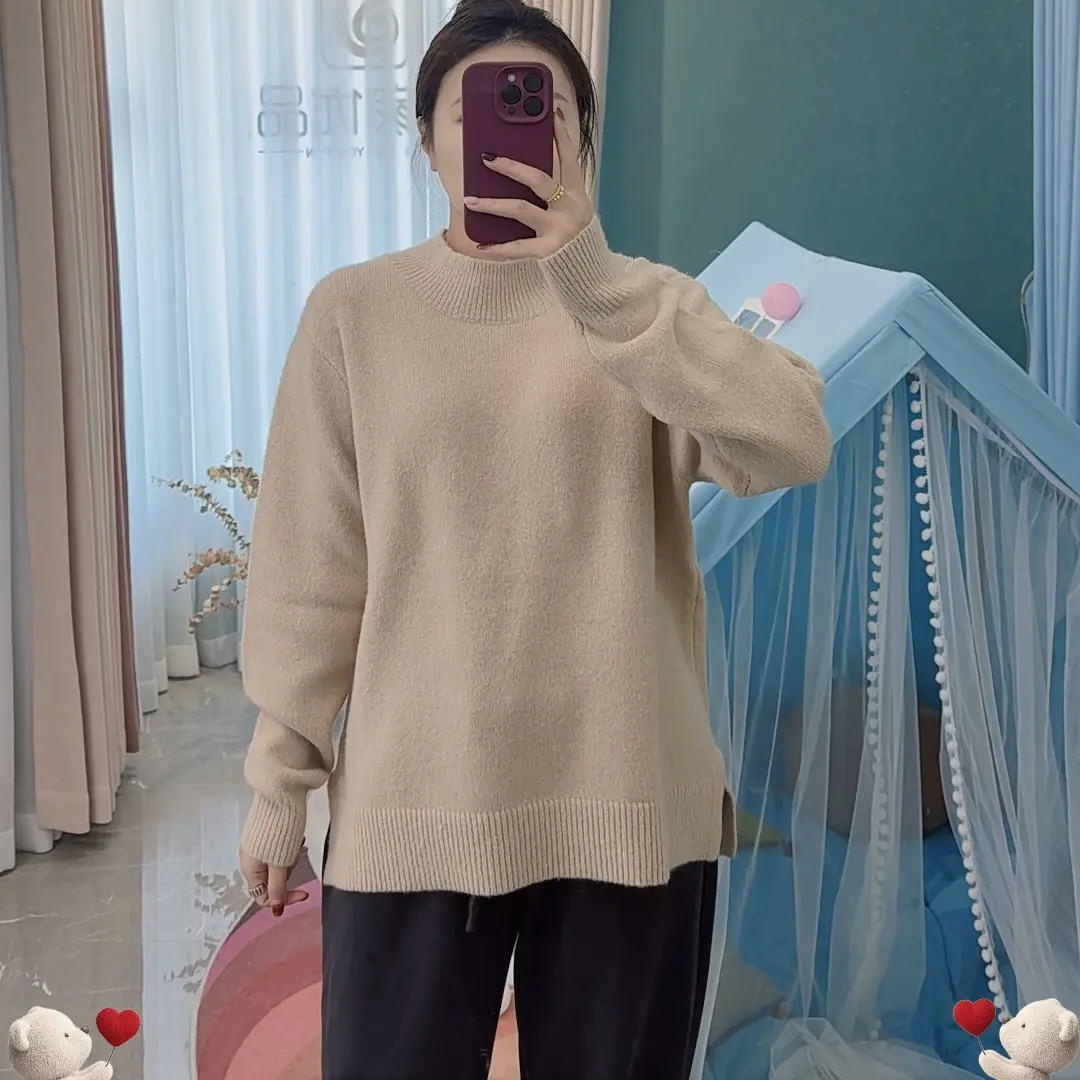 秋冬宽松圆领长袖针织毛衣女百搭保暖