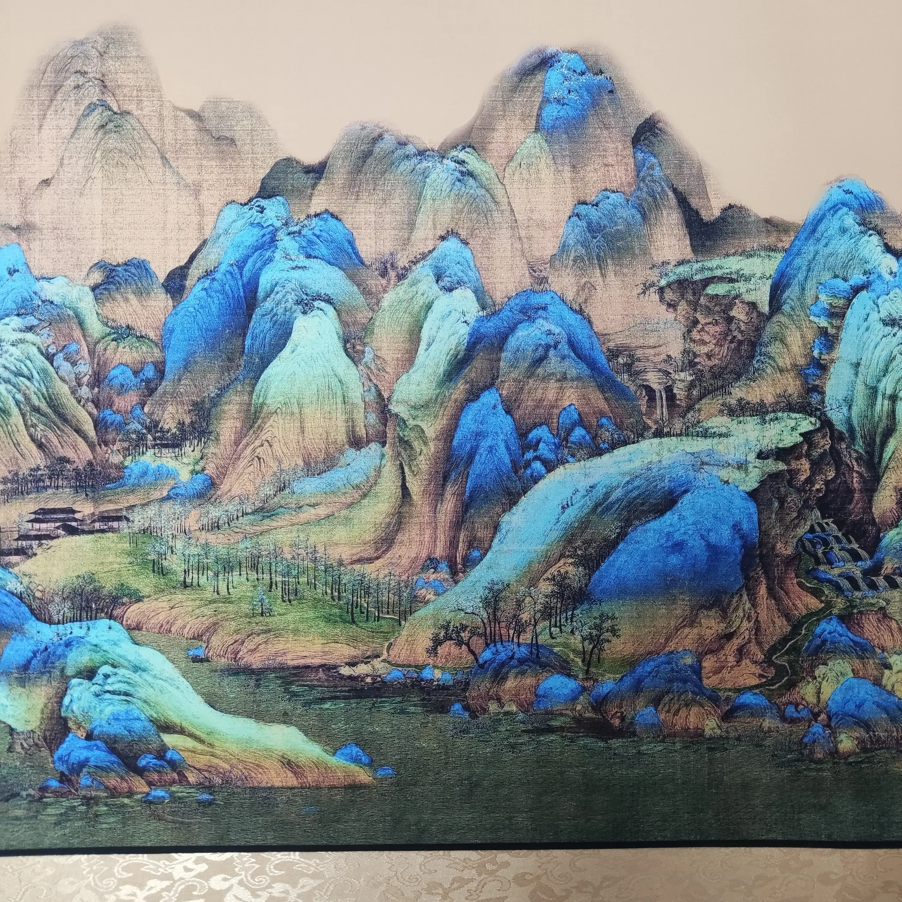 《千里江山图》310*65cm丝绢版客厅山水装饰画书房办公室挂画