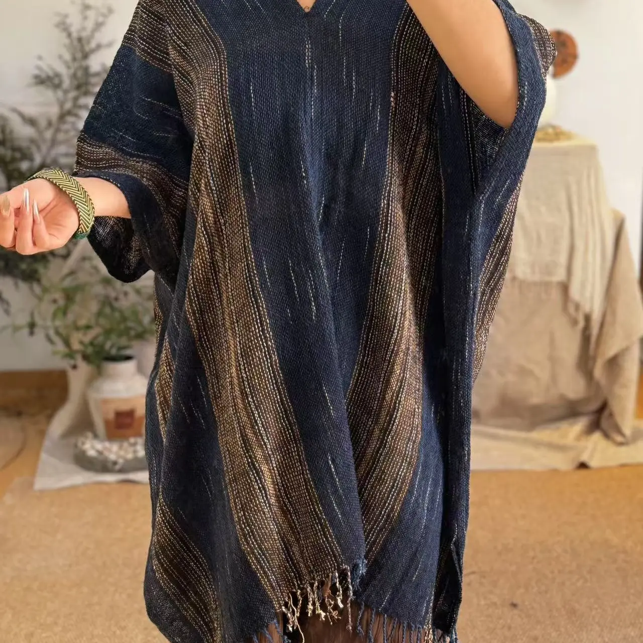 手工织布棉麻套头上衣