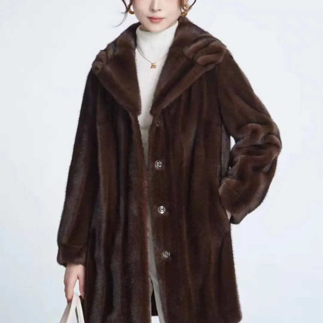 人造皮草 人造皮草 中长款毛领宽松百搭时尚中老年妈妈冬季外套女