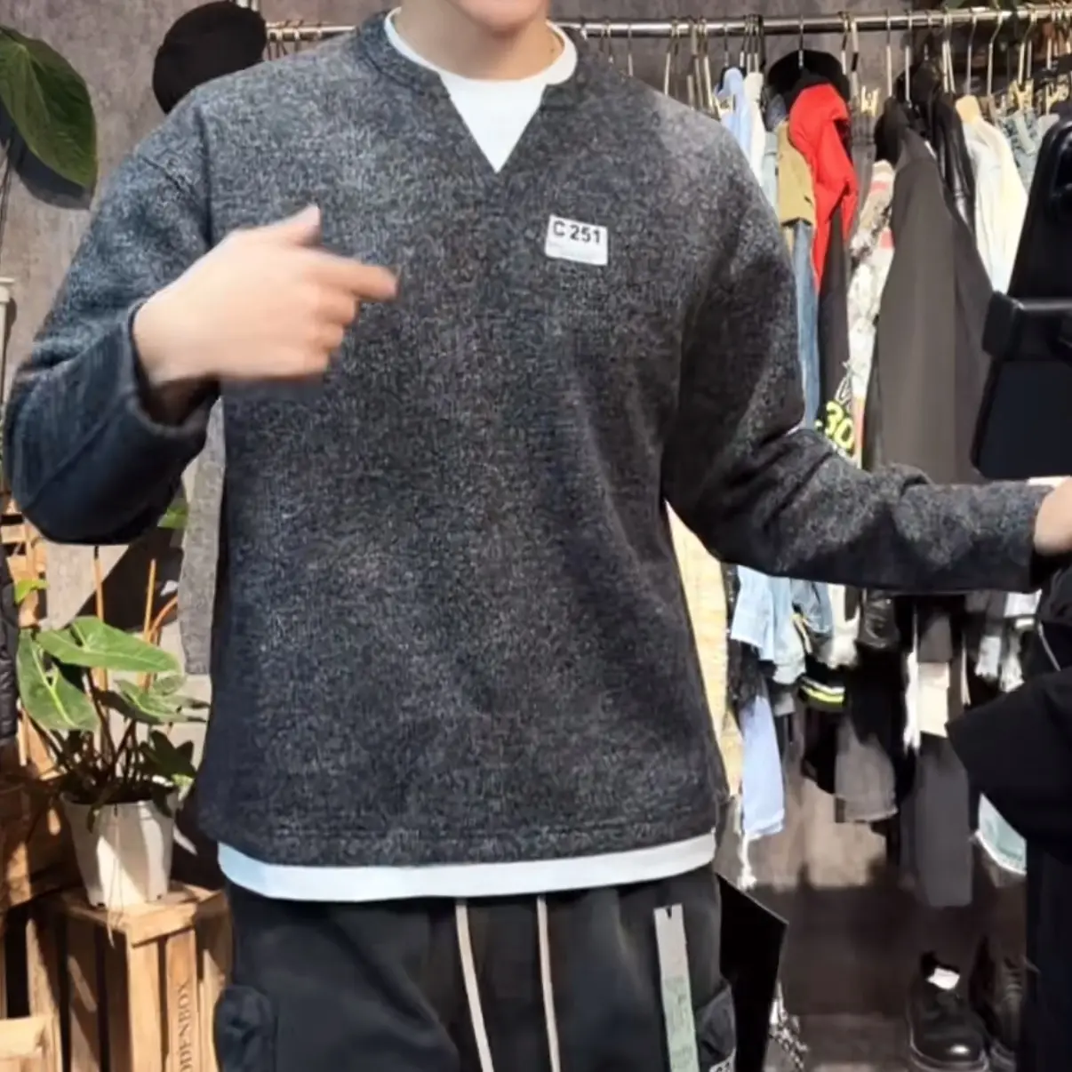 秋冬新款韩版宽松假两件男士长袖卫衣上衣