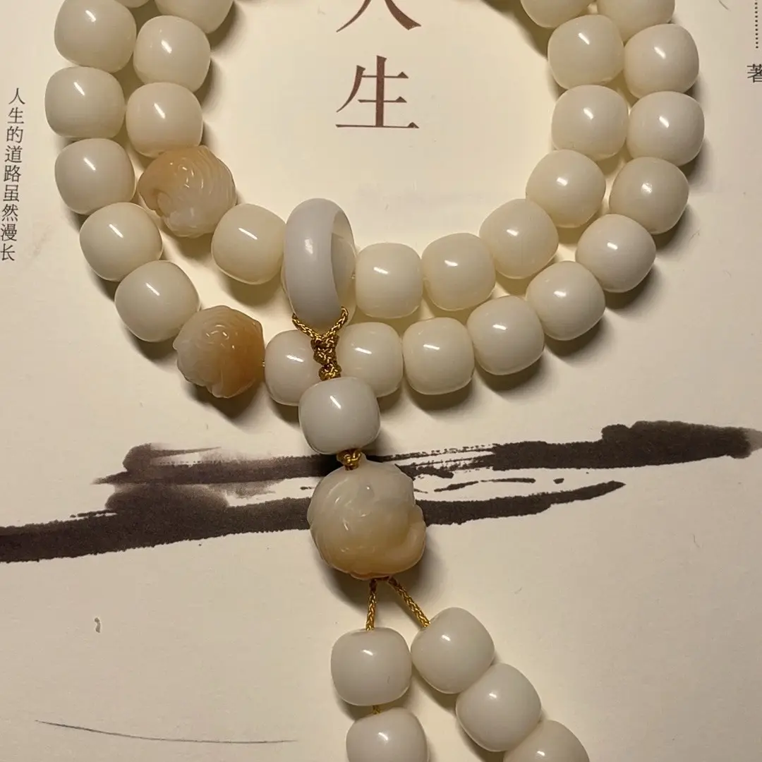 白玉菩提根醒狮菩提根双圈手串卡 10*11 男女菩提根桶珠双圈手串
