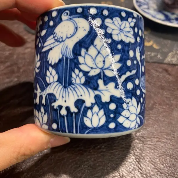 手绘一鹭连科图案威士忌主人杯陶瓷茶具