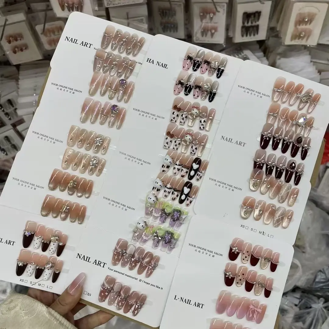 直播链接甜酷豹纹氛围感手绘显白可拆卸穿戴美甲