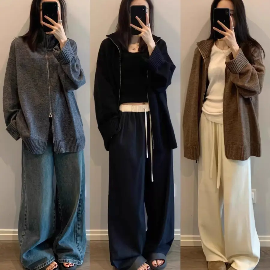 羊毛开衫高领加厚羊毛毛衣针织外套休闲百搭款春秋