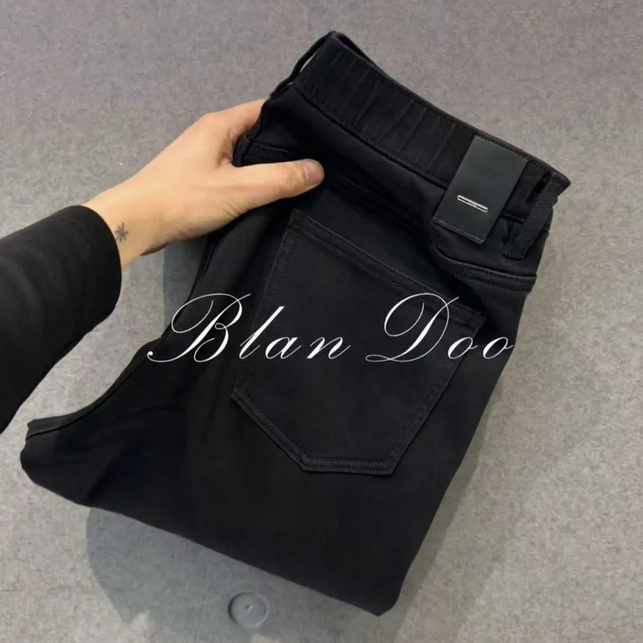 免烫拉链秋冬修身高弹男黑色男士简约风男裤牛仔裤