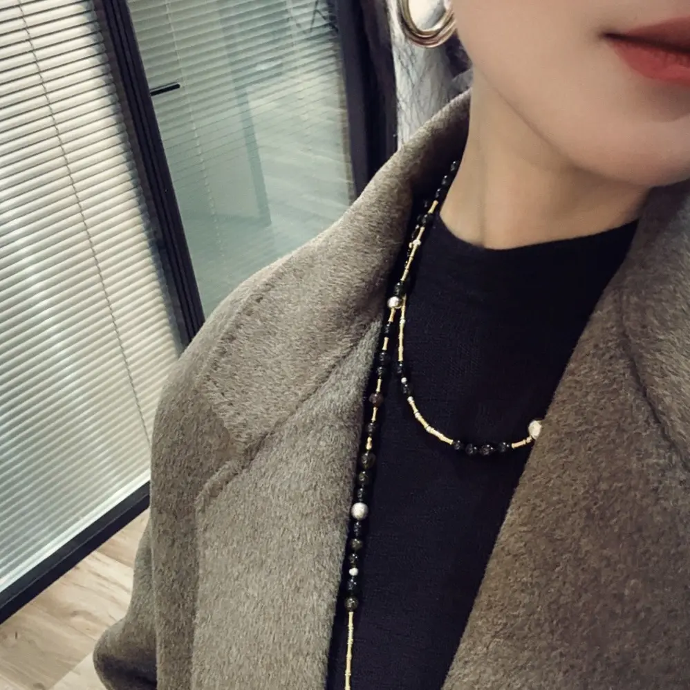 链子925银 纯银项链长款项链，大衣伴侣可两圈，单圈，斜挎天然碧，玺