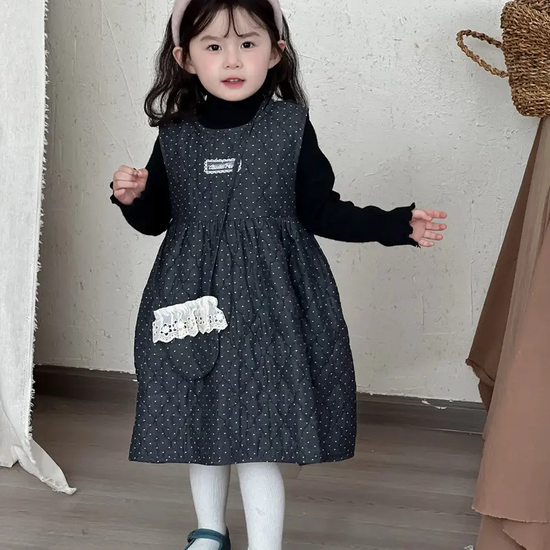 女童连衣裙冬季波点圆点公主风秋季公主裙宝宝女孩秋装小童裙子潮