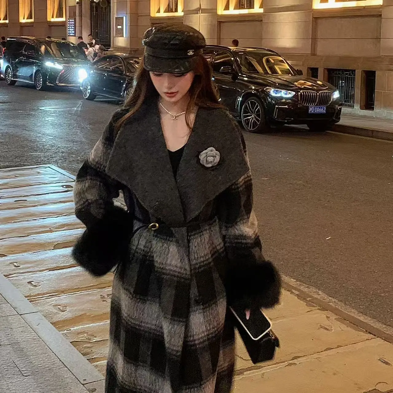 “气质女神”双面长羊毛狐狸毛袖长款大衣女秋冬新款高级感