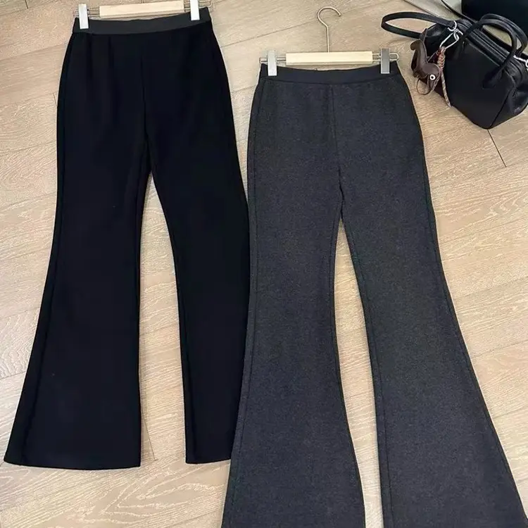 秋冬加绒高腰宽松显瘦弯刀阔腿微喇休闲长裤