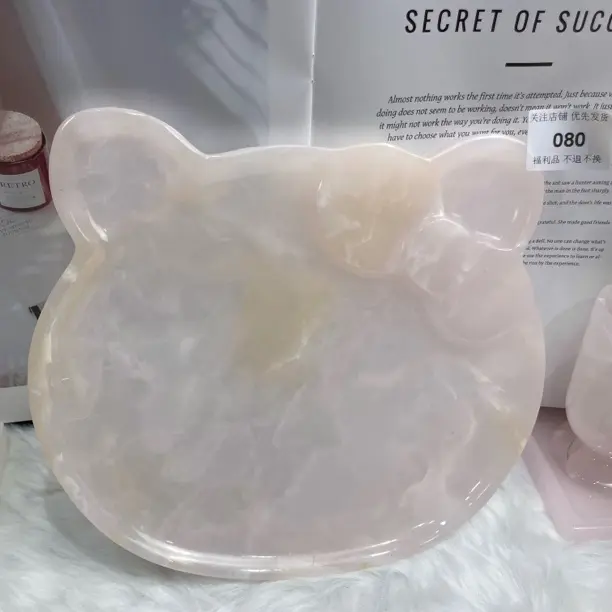 天然大理石粉玉系列可爱猫头托盘置物盘080