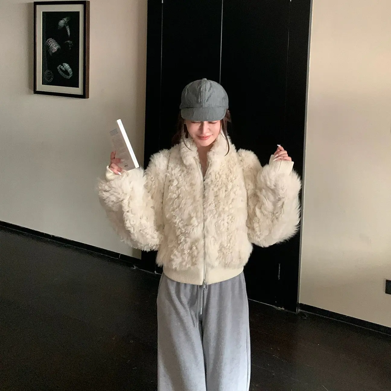 ZIZI JINXI·厚款短款女立领宽松型环保毛毛外套网红ins慵懒时尚