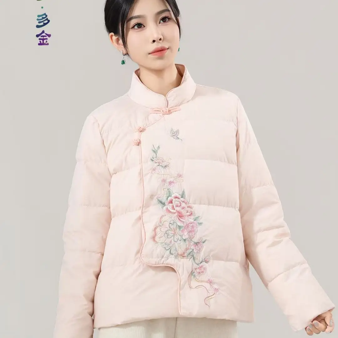 炫织梦多金25斜襟重工花朵刺绣羽绒服8920