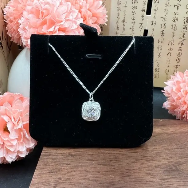 坠链均足银锆石 坠链均足银 足银方糖套链（无证书）