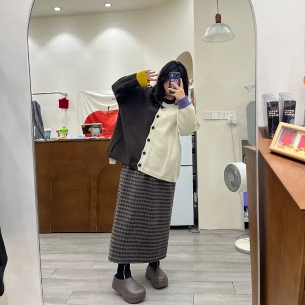 冬季韩版格纹半身长裙