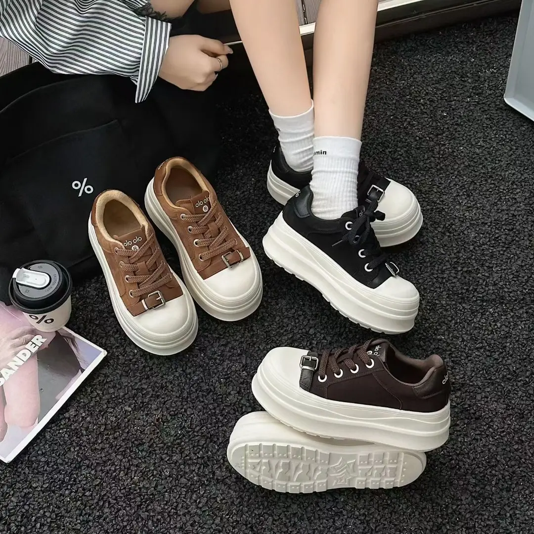 新款磨砂真皮厚底轻便百搭休闲面包板鞋女66-53