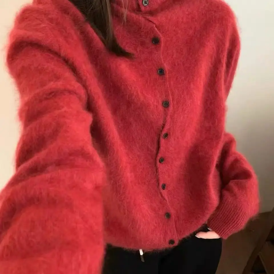 软糯高级感羊毛高领针织开衫女秋冬别致独特毛衣外套25287
