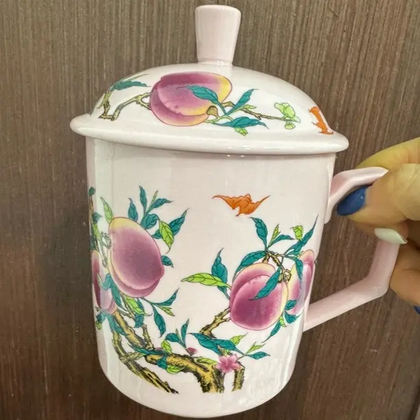 高温陶瓷桃子图案办公杯高档品茗功夫茶具