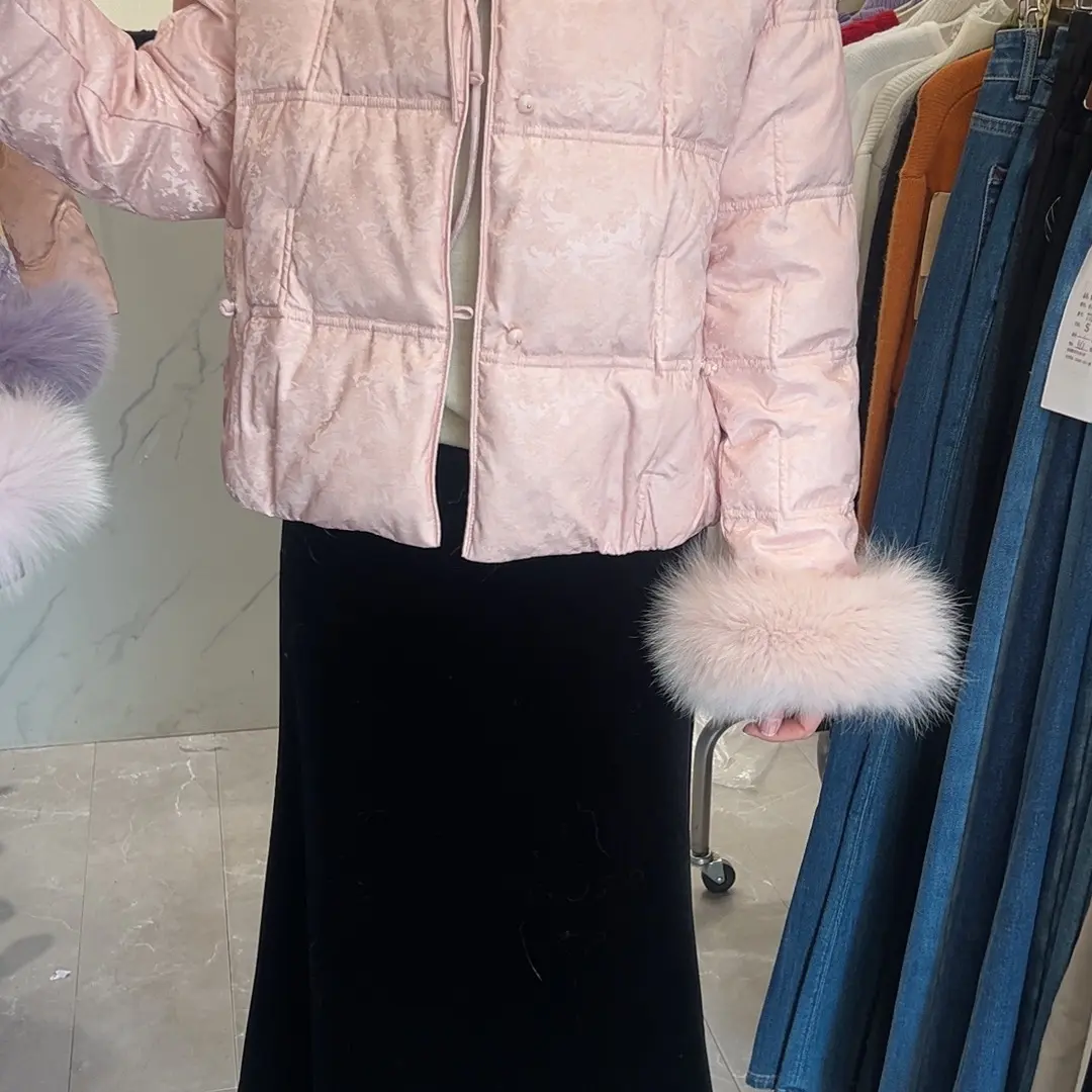 新中式国风可拆卸提花人丝冬季保暖外套女