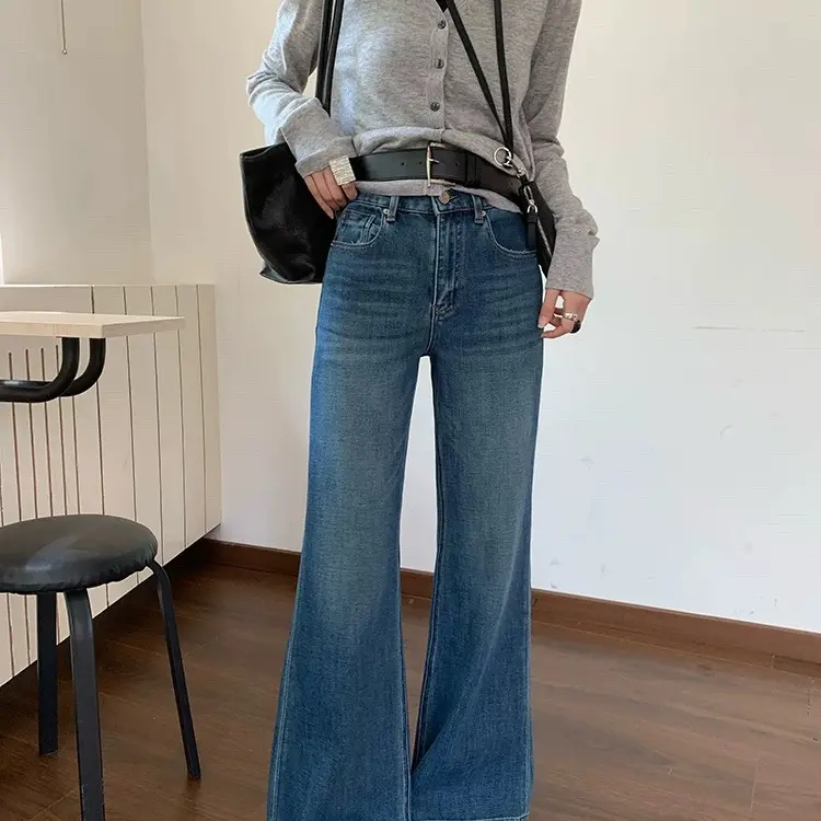 【显瘦神裤～高腰微喇】80391秋冬加绒阔腿拖地牛仔裤！