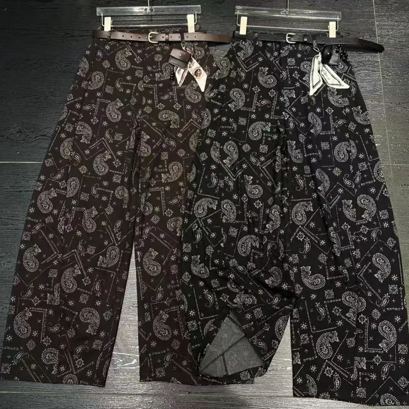 复古提花半松紧腰弯刀裤女秋季新款休闲显瘦百搭长裤