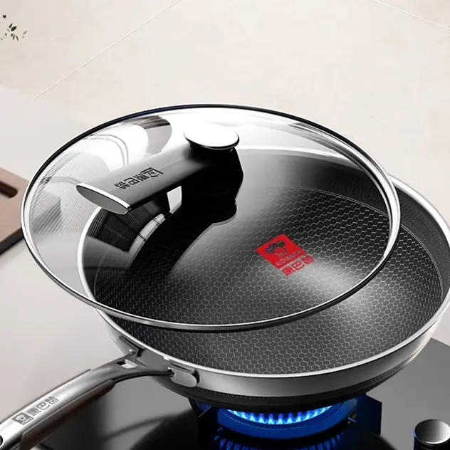 康巴赫三代新升级304不锈钢蜂窝炒锅炒菜锅电磁燃气通用