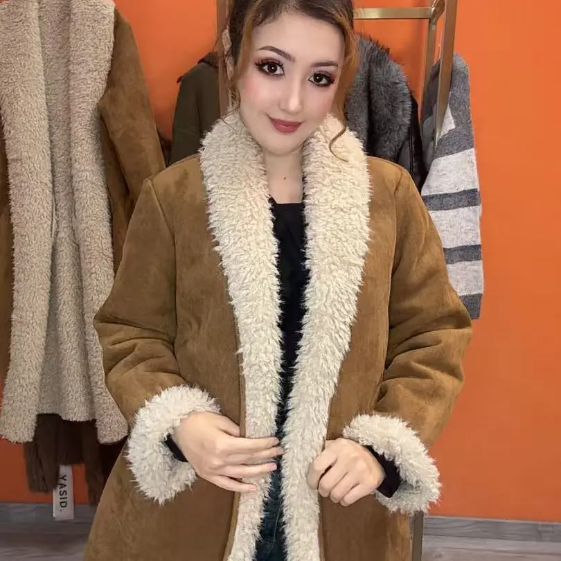 环保羊羔毛外套女秋冬宽松加厚鹿皮毛毛外套女