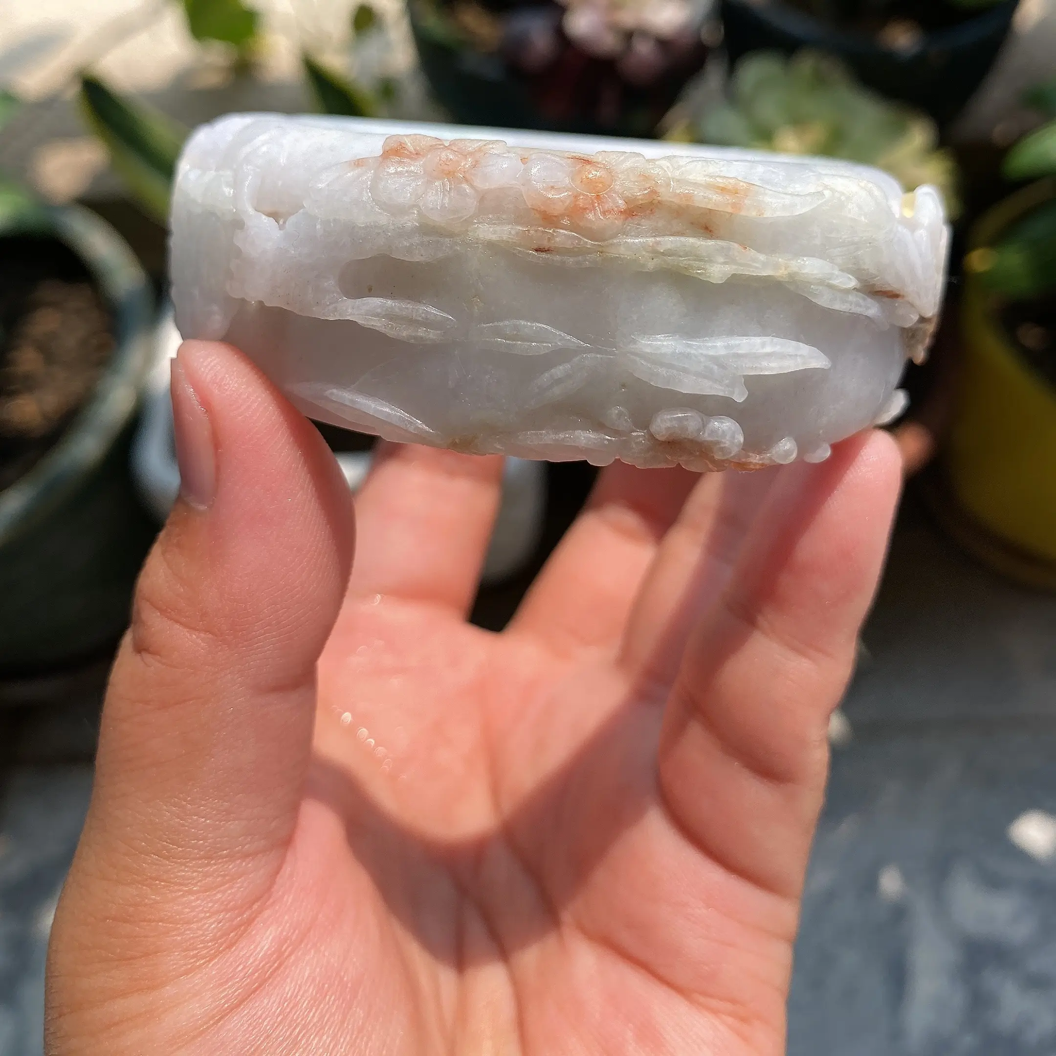 59.5圈洒金轮胎镯 翡翠宽板手镯 缅甸天然A货翡翠雕花手镯