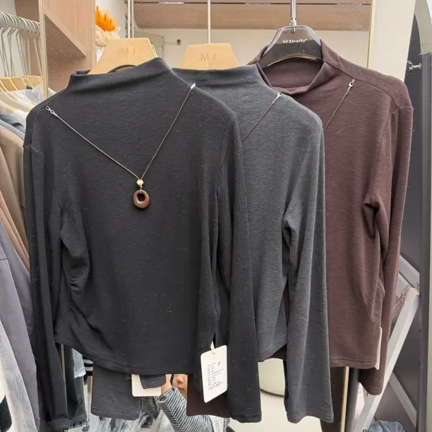 早秋新款半高领修身长袖打底衫女纯色内搭T恤上衣