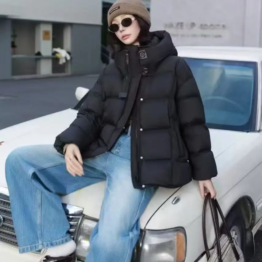 韩版宽松连帽女冬季加厚保暖白鹅绒时尚百搭短款外套