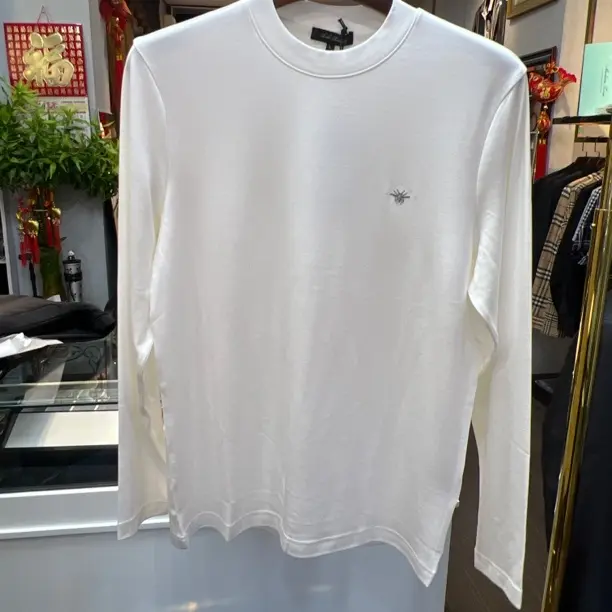 秋冬季小蜜蜂刺绣圆领长袖纯棉休闲百搭打底衫修身净版体恤