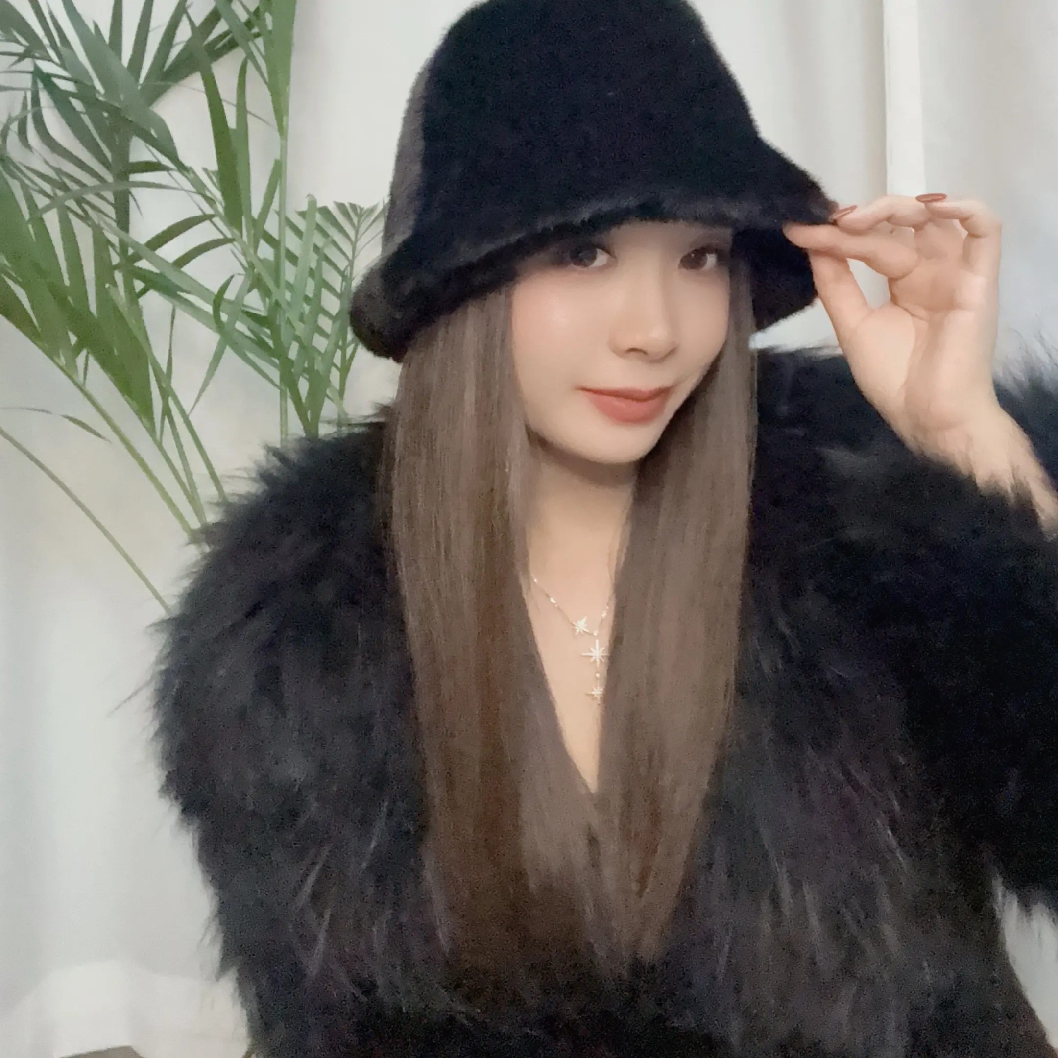 秋冬季韩版水貂绒渔夫帽子女百搭保暖显脸小时尚加厚盆帽
