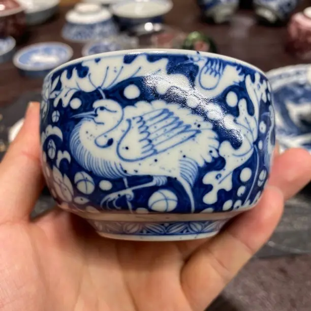 仿元青花一路莲鱼鼓杯景德镇陶瓷纯手工手绘主人杯