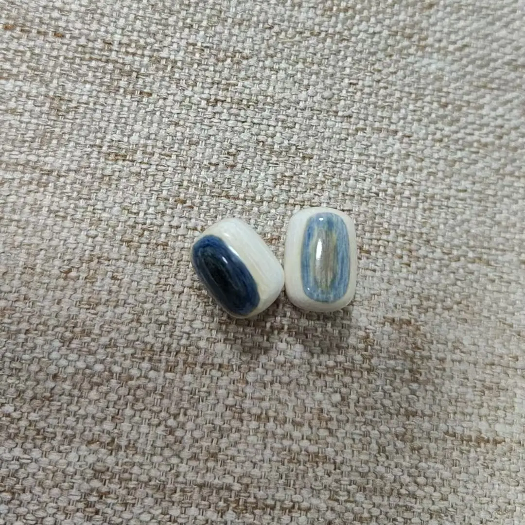 天然猛犸牙蓝皮老型桶珠冰料满纹文玩配饰无瑕疵支持复检
