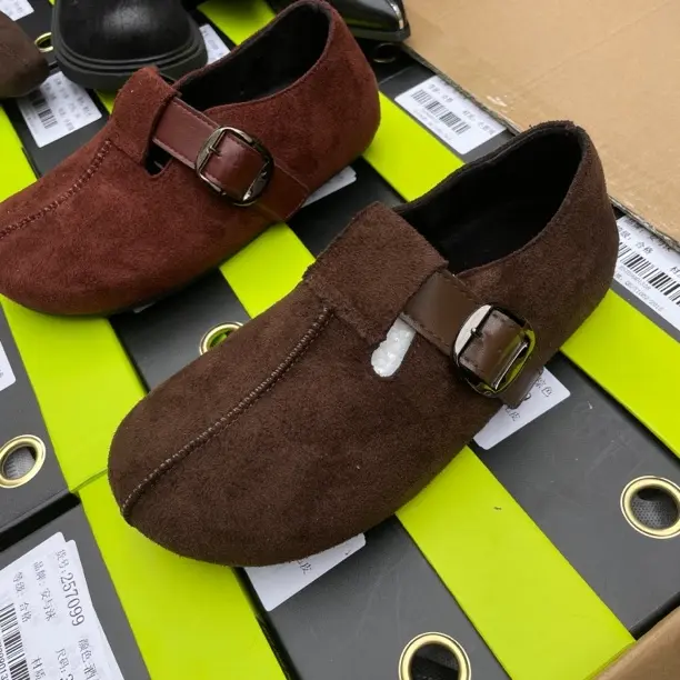 方头皮带扣单鞋时尚一脚蹬磨砂皮圆头搭扣牛津鞋