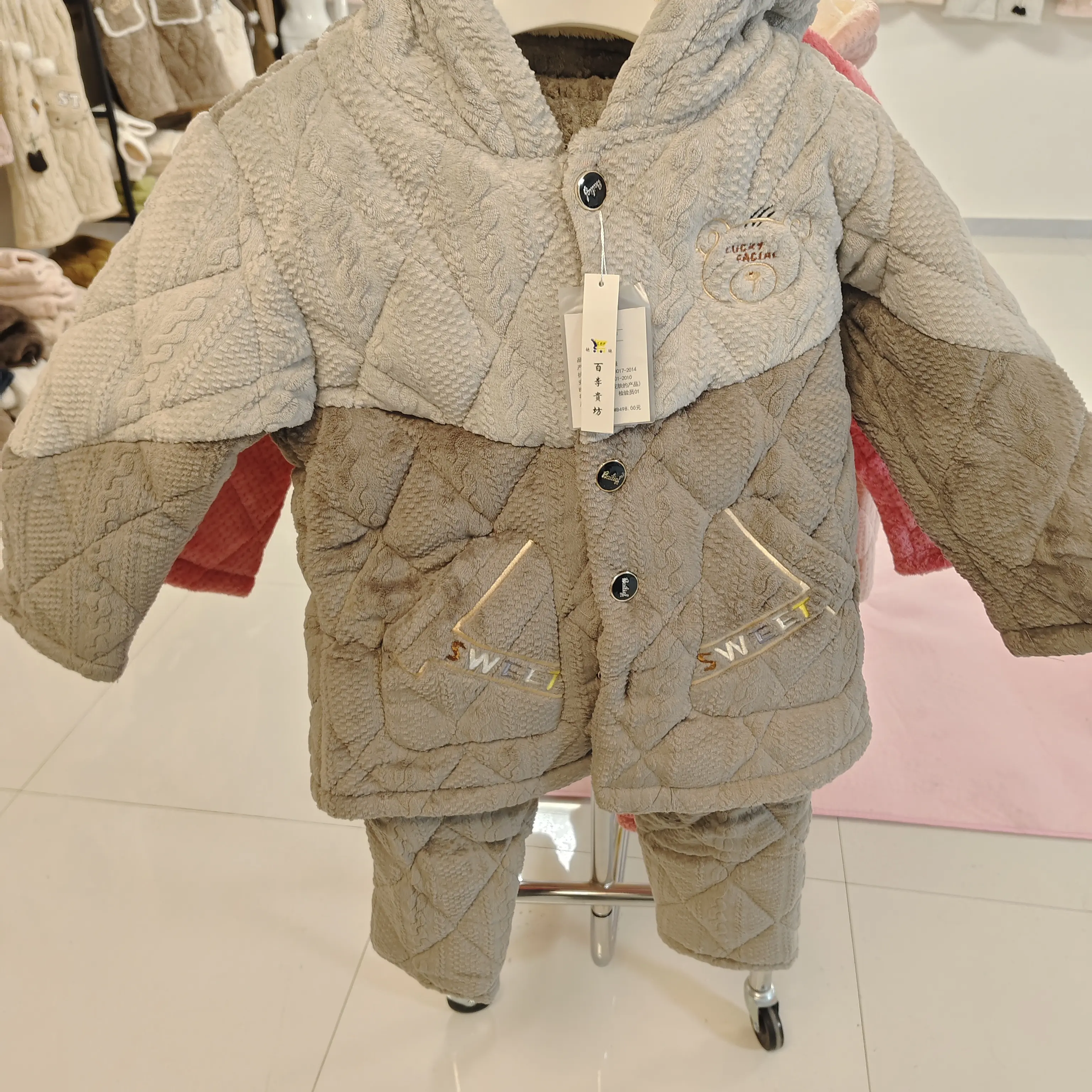 加厚三层夹棉加绒冬季男士连帽珊瑚绒保暖家居服套装