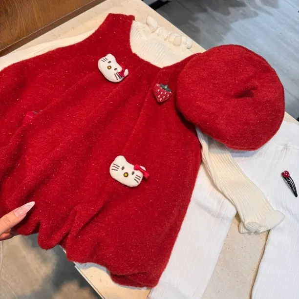 秋冬新款女童加绒可爱公主连衣裙拜年服