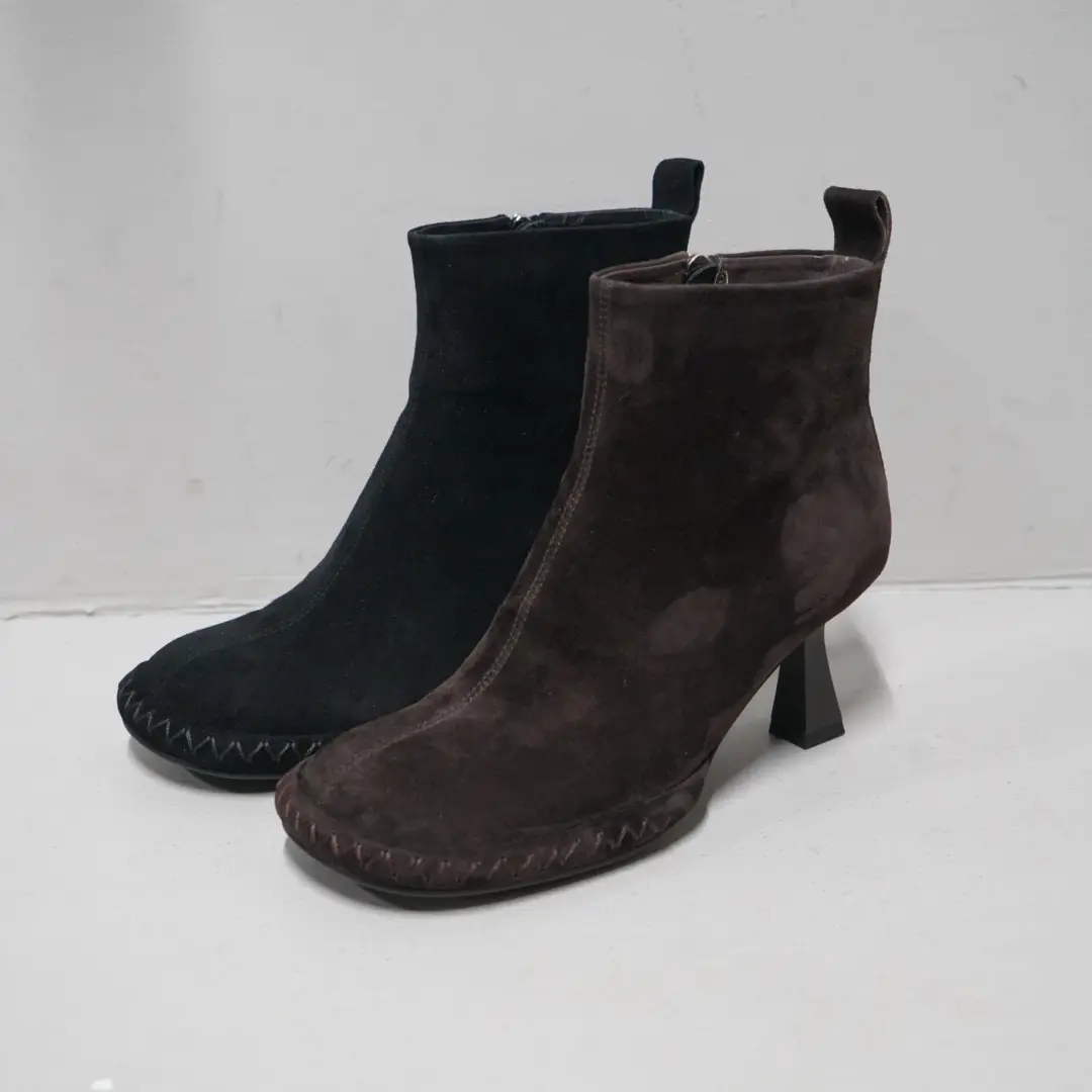 秋冬新款圆头细跟羊京皮防水台短筒女靴时尚百搭