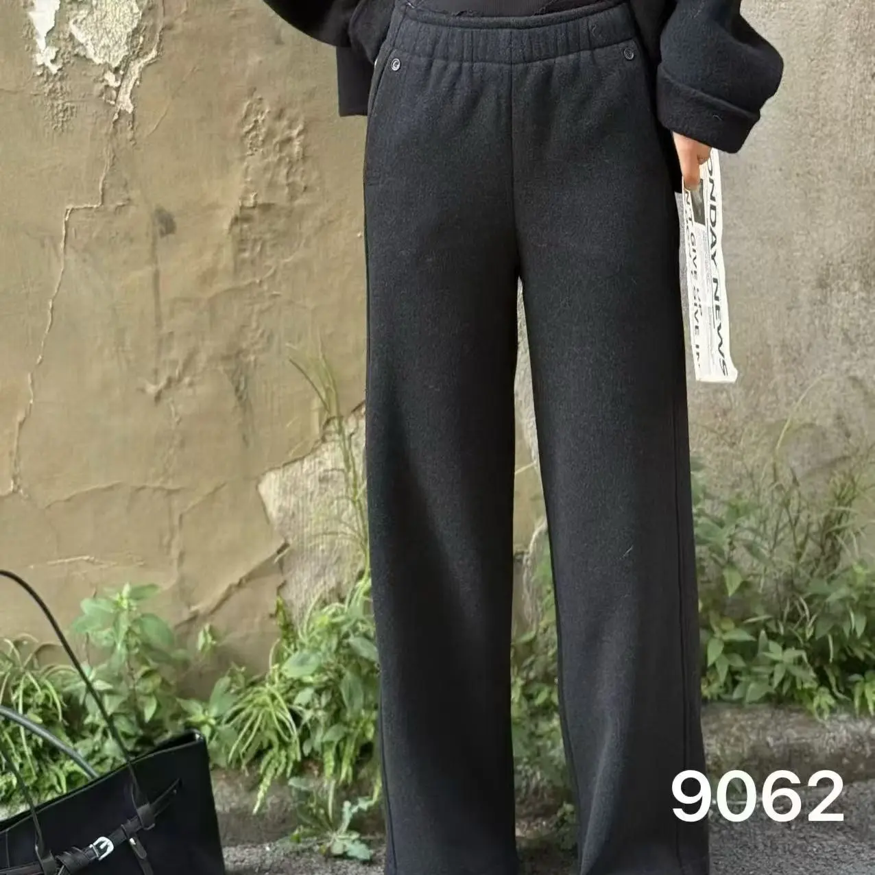 秋冬加绒加厚羊毛醋酸窄版阔腿休闲女裤