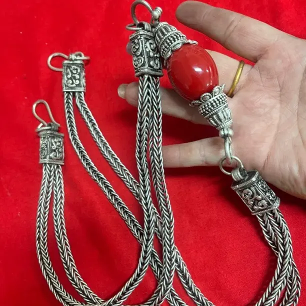 2025新款藏族藏式白铜镀银仿古金属藏袍挂件表演民族腰间配饰腰链