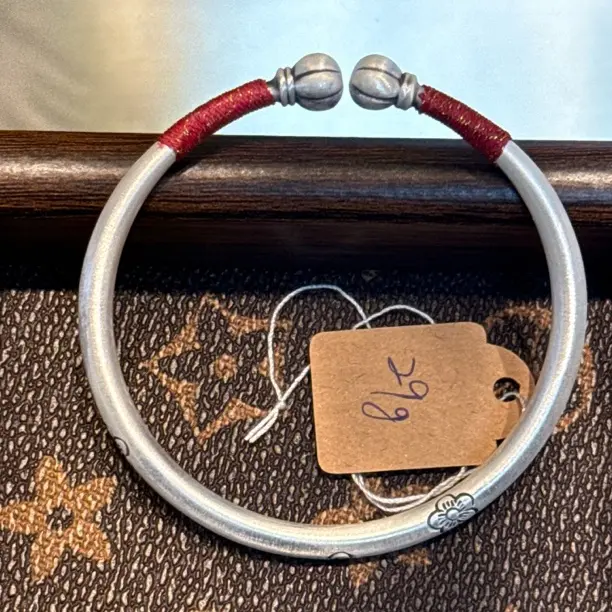 足银手镯  南瓜头女款实心复古梅花简约百搭银镯子生日礼物送女友