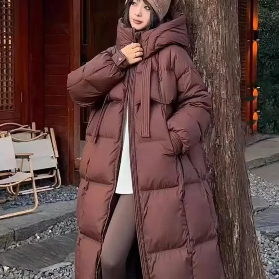 宽松型常规款拉链纯色连帽冬季女士女款过膝