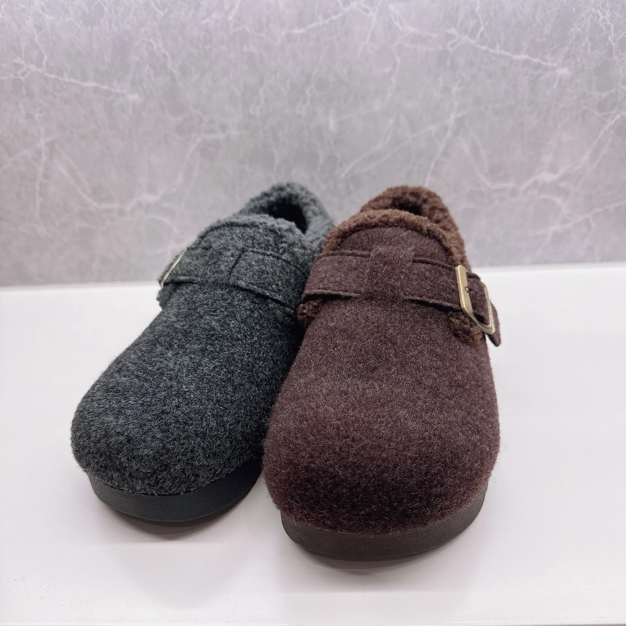 女款加绒厚底防滑保暖外穿冬季新款毛呢勃肯毛毛鞋